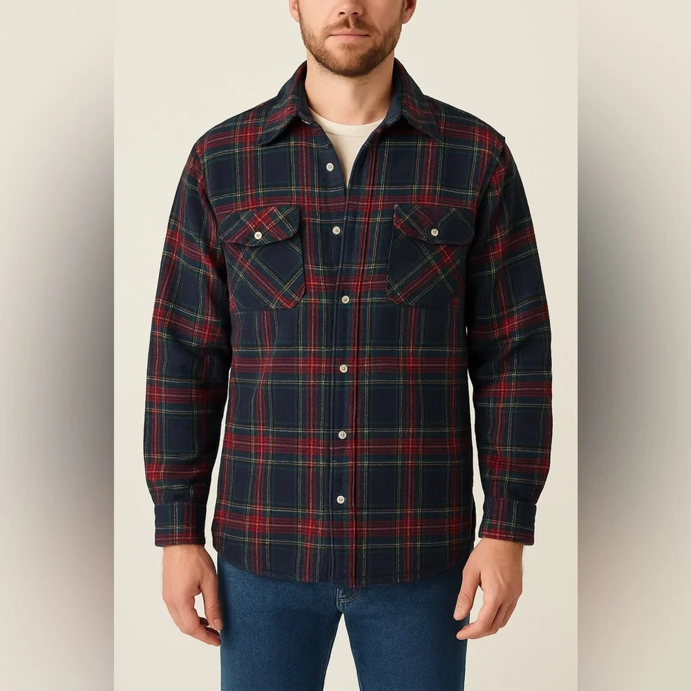 Woodland Vintage Plaid Wool Blend Quilted Shirt Jacket Men’s Small